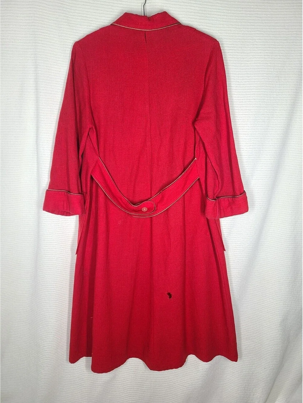 1950s Royal Robe 100% Wool Red Belt Back Satin Piping Housecoat Mens Unisex